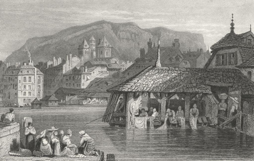 SWITZERLAND. Geneva. Swiss. Prout Washing clothes 1830 old antique print